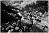 Stream cascading over Alluvial Fan and boulders. Rocky Mountain National Park ( black and white)