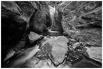 Waterfall in narrow gorge. Rocky Mountain National Park ( black and white)