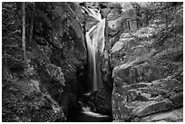 Chasm Falls flowing in narrow gorge. Rocky Mountain National Park ( black and white)