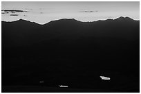 Alpine lakes reflecting the sky below mountain ridges at sunset. Rocky Mountain National Park ( black and white)