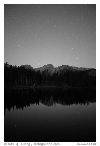 Starry sky above Sprague Lake. Rocky Mountain National Park (black and white)