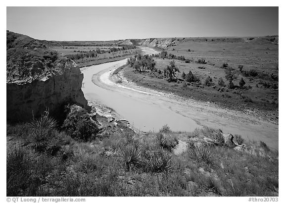 Bend of the Little Missouri River, and Wind Canyon. Theodore Roosevelt National Park (black and white)