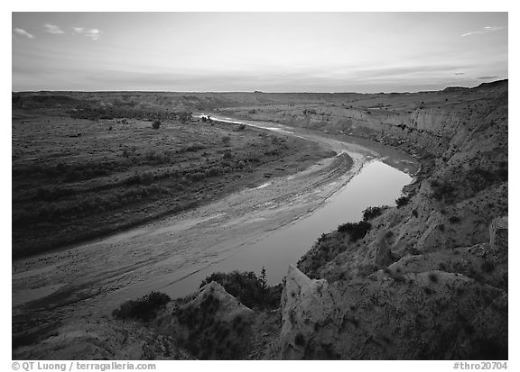Little Missouri River bend at sunset. Theodore Roosevelt  National Park (black and white)