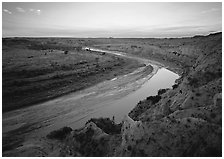 Bend of the Little Missouri River, dusk. Theodore Roosevelt National Park ( black and white)