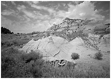 Colorful badlands and clouds, North Unit. Theodore Roosevelt  National Park ( black and white)