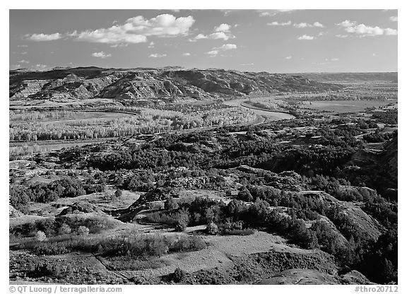Little Missouri River Oxbow Bend in autumn, North Unit. Theodore Roosevelt National Park (black and white)