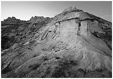 Badlands and caprock formation at sunset, South Unit. Theodore Roosevelt National Park ( black and white)