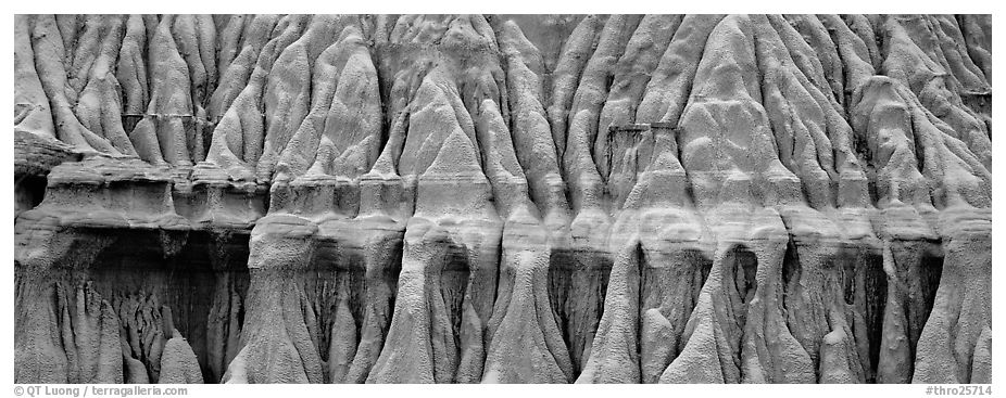 Eroded mudstone, North Unit. Theodore Roosevelt National Park (black and white)