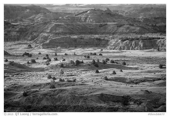Late afternoon light, Painted Canyon. Theodore Roosevelt National Park (black and white)