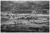 Late afternoon light, Painted Canyon. Theodore Roosevelt National Park, North Dakota, USA. (black and white)