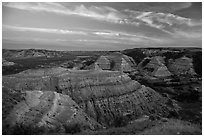 Badlands at sunset, North Unit. Theodore Roosevelt National Park ( black and white)