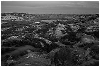 Badlands and Little Missouri oxbow bend at dusk. Theodore Roosevelt National Park ( black and white)