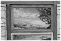 North Unit Visitor Center window reflexion. Theodore Roosevelt National Park ( black and white)
