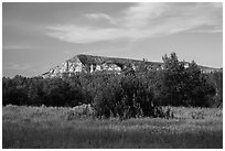 Badlands in late afternoon, Elkhorn Ranch Unit. Theodore Roosevelt National Park, North Dakota, USA. (black and white)