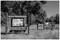 Entrance to Elkhorn Ranch Unit. Theodore Roosevelt National Park, North Dakota, USA. (black and white)