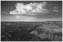 Storm cloud and badlands at sunset, South Unit. Theodore Roosevelt National Park ( black and white)
