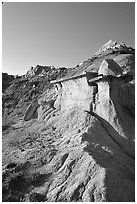 Caprock formations, South Unit. Theodore Roosevelt National Park, North Dakota, USA. (black and white)