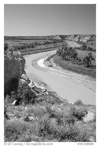 Little Missouri River. Theodore Roosevelt National Park (black and white)