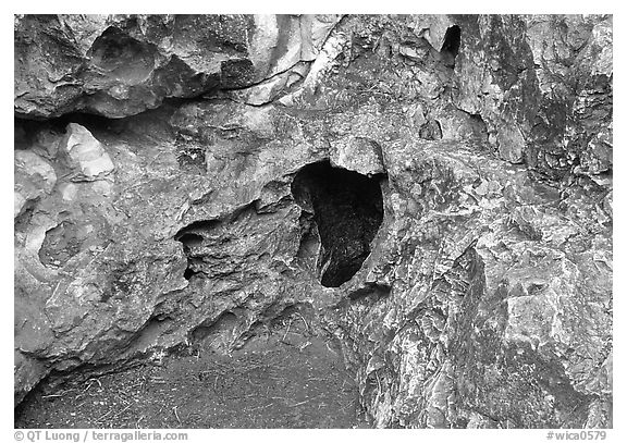 Cave mouth, where strong winds equalize pressure between inside outside. Wind Cave National Park (black and white)