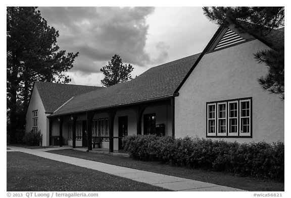 Visitor center at dusk. Wind Cave National Park (black and white)