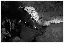 Tour group listening to ranger. Wind Cave National Park, South Dakota, USA. (black and white)