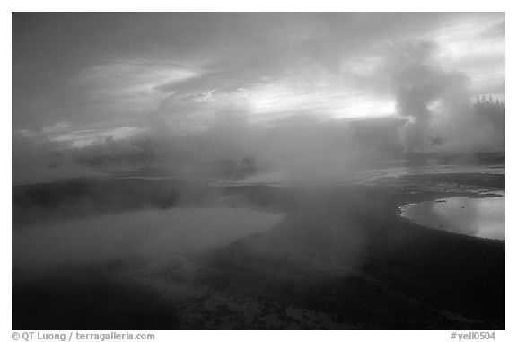 Thermal activity at Norris geyser basin. Yellowstone National Park (black and white)