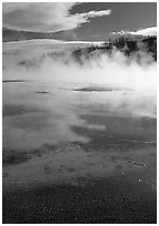 Great prismatic springs, thermal steam, and hill,  Midway geyser basin. Yellowstone National Park ( black and white)