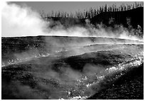 Steam and hill, Midway geyser basin. Yellowstone National Park ( black and white)
