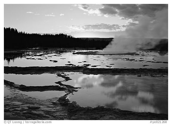 Great Fountain Geyser at sunset. Yellowstone National Park (black and white)