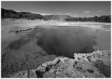 Blue clear waters in Sapphire Pool. Yellowstone National Park ( black and white)