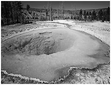 Raibow colored Morning Glory Pool. Yellowstone National Park ( black and white)