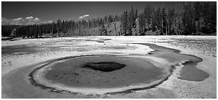Thermal landscape with pool. Yellowstone National Park (Panoramic black and white)