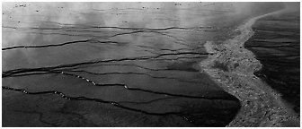 Thermal basin with multi-colored algae. Yellowstone National Park (Panoramic black and white)