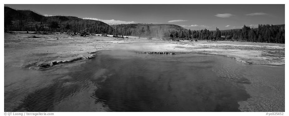 Thermal scenery with hot springs. Yellowstone National Park (black and white)
