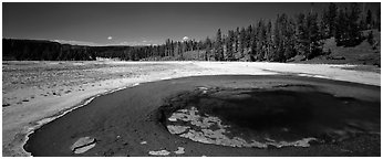 Landscape with thermal pool. Yellowstone National Park (Panoramic black and white)