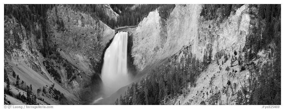 Falls of the Yellowstone River in Grand Canyon of Yellowstone. Yellowstone National Park (black and white)
