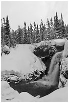 Moose Falls in winter. Yellowstone National Park ( black and white)
