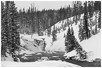 Lewis Falls in winter. Yellowstone National Park ( black and white)