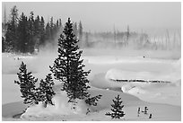 Snow-covered West Thumb thermal basin. Yellowstone National Park, Wyoming, USA. (black and white)