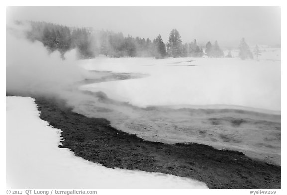 Upper Geyser Basin in winter. Yellowstone National Park (black and white)