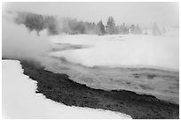 Upper Geyser Basin in winter. Yellowstone National Park, Wyoming, USA. (black and white)