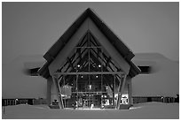 Visitor Center at dusk. Yellowstone National Park ( black and white)