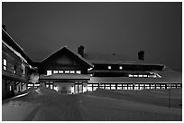 Old Faithful Snow Lodge at dusk, winter. Yellowstone National Park ( black and white)