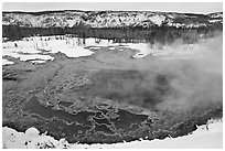 Gem pool seen from above, winter. Yellowstone National Park ( black and white)