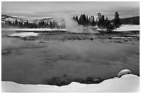 Sapphire Pool in winter. Yellowstone National Park ( black and white)