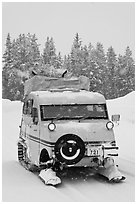 Bombardier snow bus. Yellowstone National Park, Wyoming, USA. (black and white)