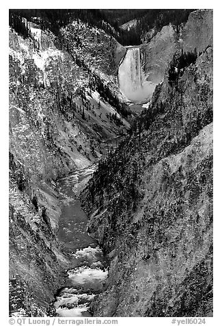 Falls of the Yellowstone river in Grand Canyon of the Yellowstone. Yellowstone National Park (black and white)