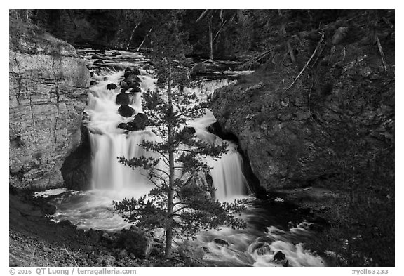 Firehole Falls in Firehole Canyon. Yellowstone National Park (black and white)