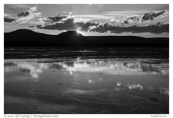Reflections at sunset, Grand Prismatic Springs. Yellowstone National Park (black and white)