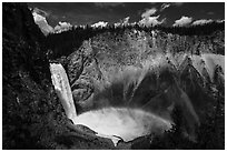 Lower Falls of the Yellowstone River with rainbow. Yellowstone National Park ( black and white)